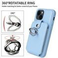 thumbnail image 2 of Accordion Wallet Case for iPhone 14 with Rotatable Ring Holder Kickstand, RFID Blocking Card Slots Finger Grip Ring PU Leather Shockproof Purse Cover for iPhone 14, Skyblue, 2 of 7