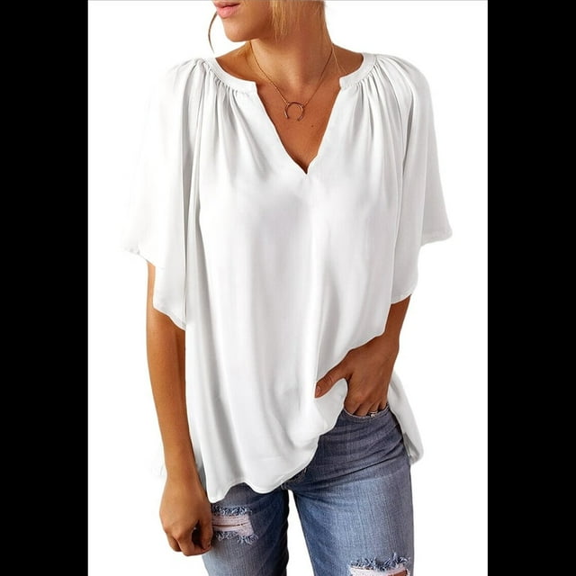Blusas Elegantes e Informales para Mujer, -Verano 2025, Cuello en V, Corta, Blusas de Informales para Negocios. L