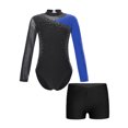 thumbnail image 3 of Aislor Leotard for Girls Gymnastics Activewear Dance Bodysuit 2-Piece Tumbling Outfit with Shorts Size 4-14 Blue&Black 8, 3 of 7