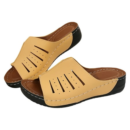 

Eudgs Ladies Summer Retro Solid Colour Hollow Fish Mouth Slope With Thick Bottom Beach Large Size Sandals Slippers Slipper Sandals Women Sandals for Women Bow Womens Size 9 Comfort Sandal Sandals