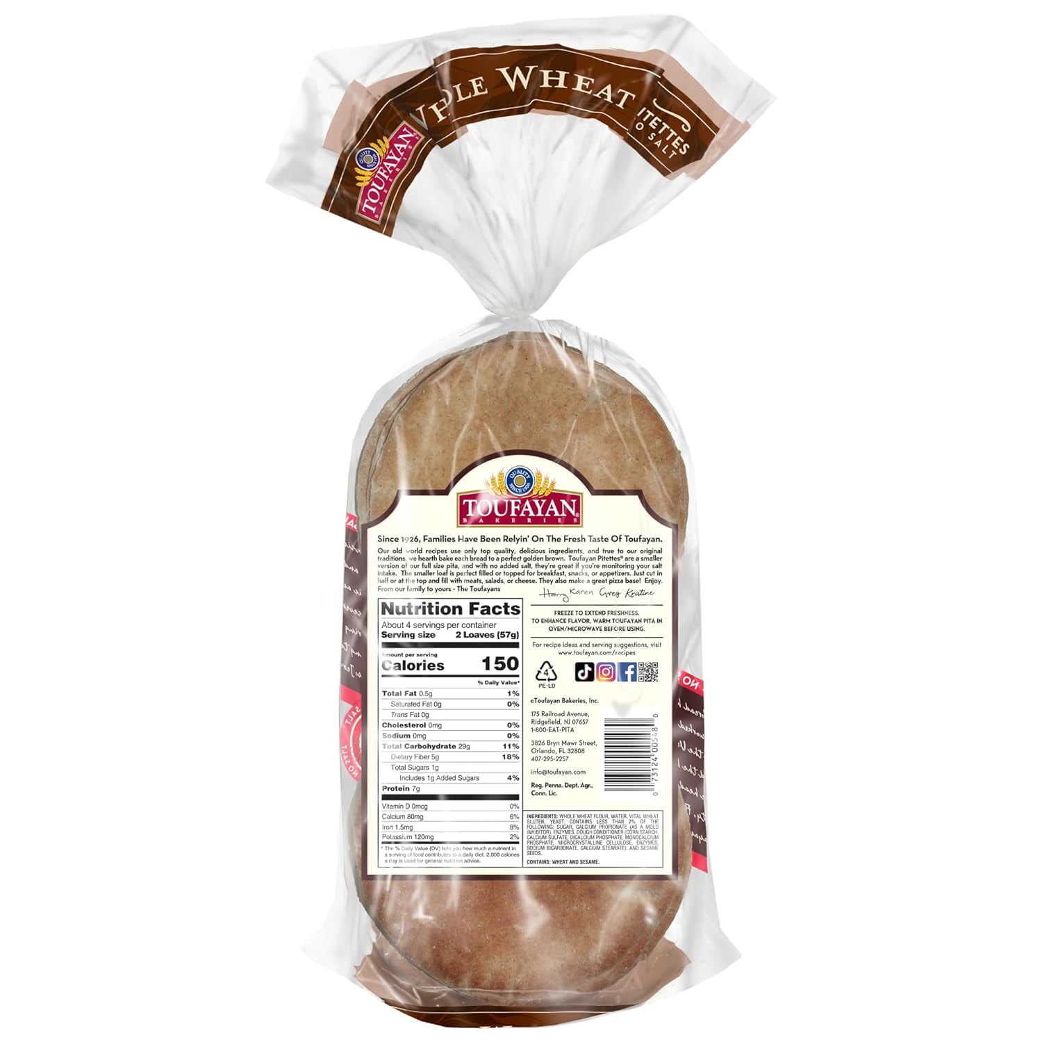 VSM Whole Wheat Pitettes Pita Bread | , Naturally Vegab (3 Pack, 24 Pitas Total)