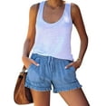 thumbnail image 2 of Women Fashion Washed Denim Shorts Casual Drawstring Elastic Waist Frayed Hem Loose Short Jeans Summer Hot Shorts, 2 of 4