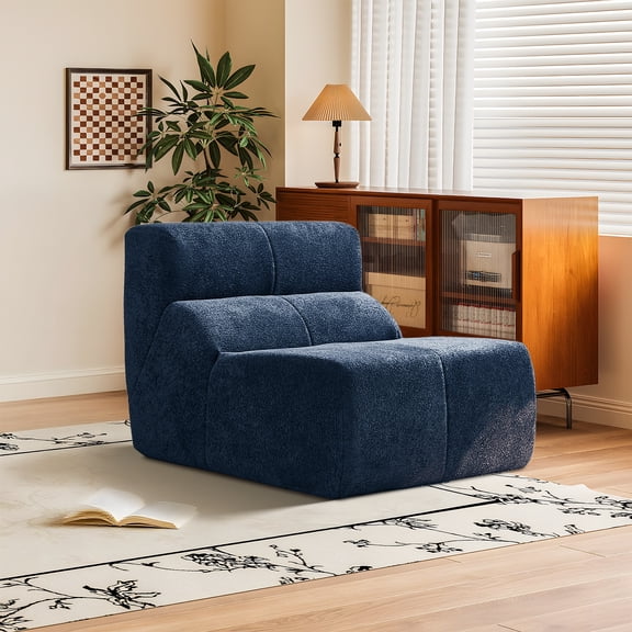 Youdao Lazy Sofa Chair, Modern Comfy Raindrop Velvet Fabric Deep Seat Floor Couch Armless Lounge Chair, Cozy Floor Lounge Seating Oversized SIngles Sofa for Living Room, Bedroom, Office, Salon, Blue