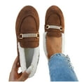 thumbnail image 6 of KEGIRLOM Women's Fashionable Casual Winter Solid Color Moccasins Comfortable Plus Velvet Warm Round Toe Closed Toe One-Foot Low-Top Shallow Mouth Shoes Brown Size 5.5, 6 of 8
