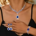 thumbnail image 6 of AEXTO Blue Silver Wedding Jewelry Set Rhinestone Necklace Earrings Bracelet Sets Prom Formal Costume Jewelry for Women and Brides, 6 of 7