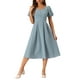thumbnail image 2 of Vestido Maxi a Cuadros INSPIRE CHIC para Mujer, Vestido de Verano con Pliegues en la Espalda, Decoración de Botones, Manga Abullonada, Talla XL, Azul, 2 of 5