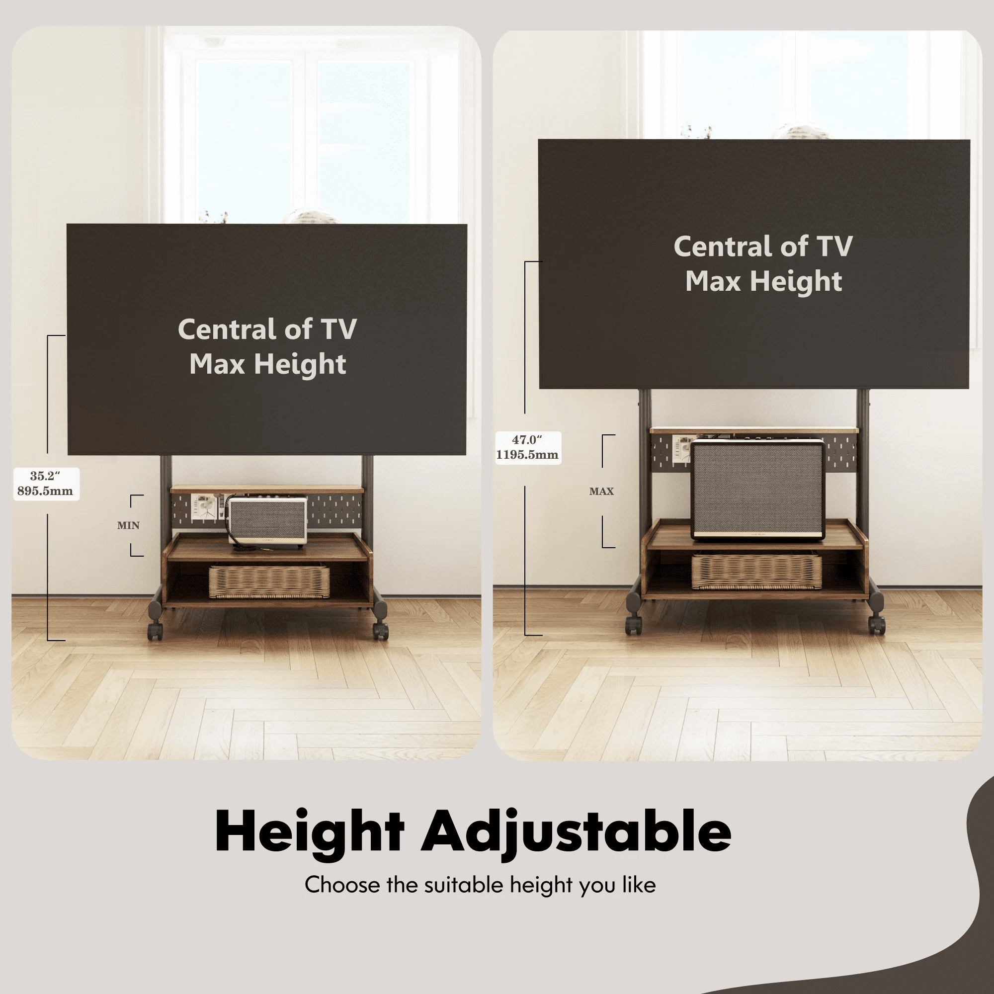 FITUEYES Sturdy Rolling Floor TV Stand Mount for 40-85 Inch,Height Adjustable
