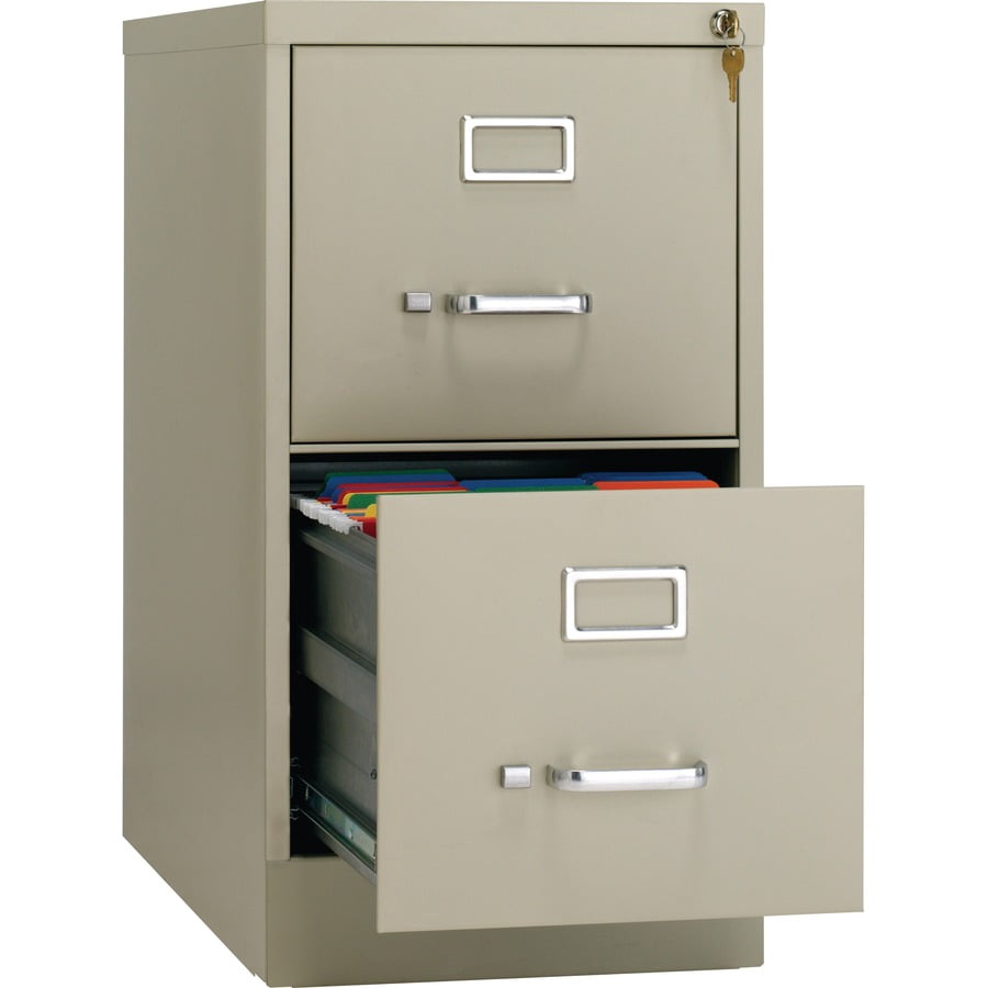 Lorell Vertical File - 2-drawer - 15" X 26.5" X 28.4" - 2 X Drawer(s) For File - Letter - Vertical - Security Lock, Ball-bearing Suspension, Heavy Duty - Putty - Steel - Recycled