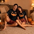 thumbnail image 4 of Halloween Pjs, Halloween Couple Matching Pajamas Set, Black Top & Plaid Shorts Pumpkin Graphic Short Sleeve Loungewear, Crop Top & Shorts Sleepwear, Soft Classic Nightwear for Summer Home Wear, S, 4 of 5