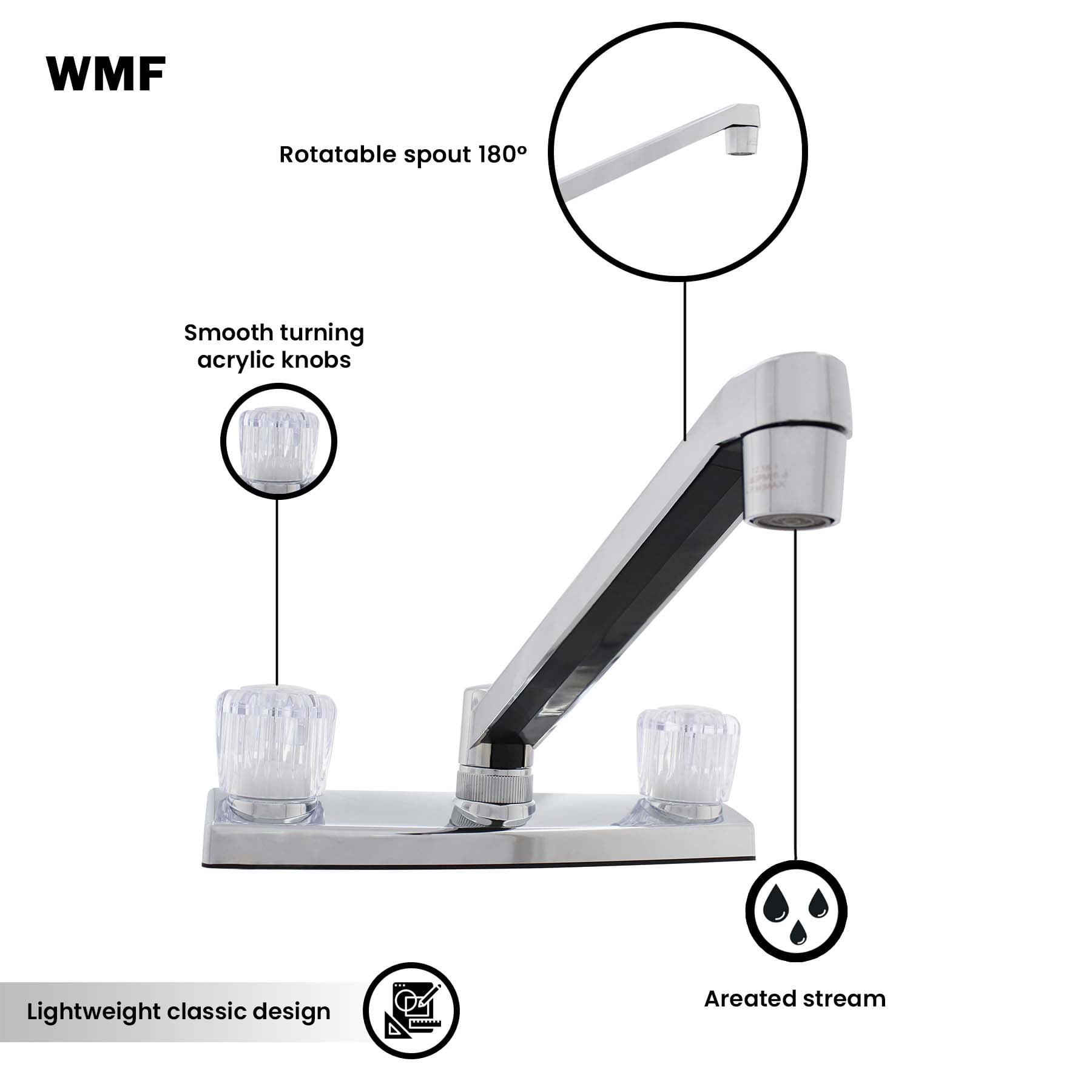 WMF ABS Plastic Silver Double Handle Kitchen Faucet