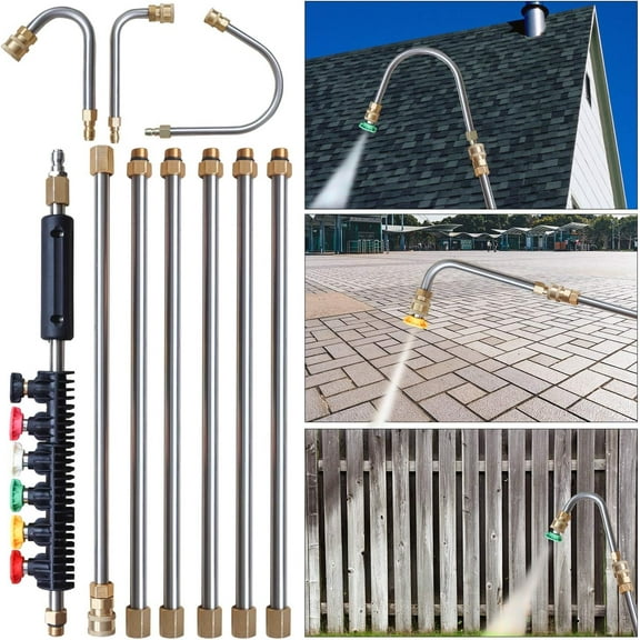 120“ Pressure Washer Extension Wand, Power Washer Lance with Spray Nozzle Tips, Curved Rod & Quick Connect