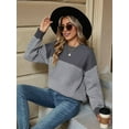 thumbnail image 5 of Cable Knit Striped Sweater for Women Crew Neck Oversized Long Sleeve Pullover Fall Winter Sweater Grey M, 5 of 9