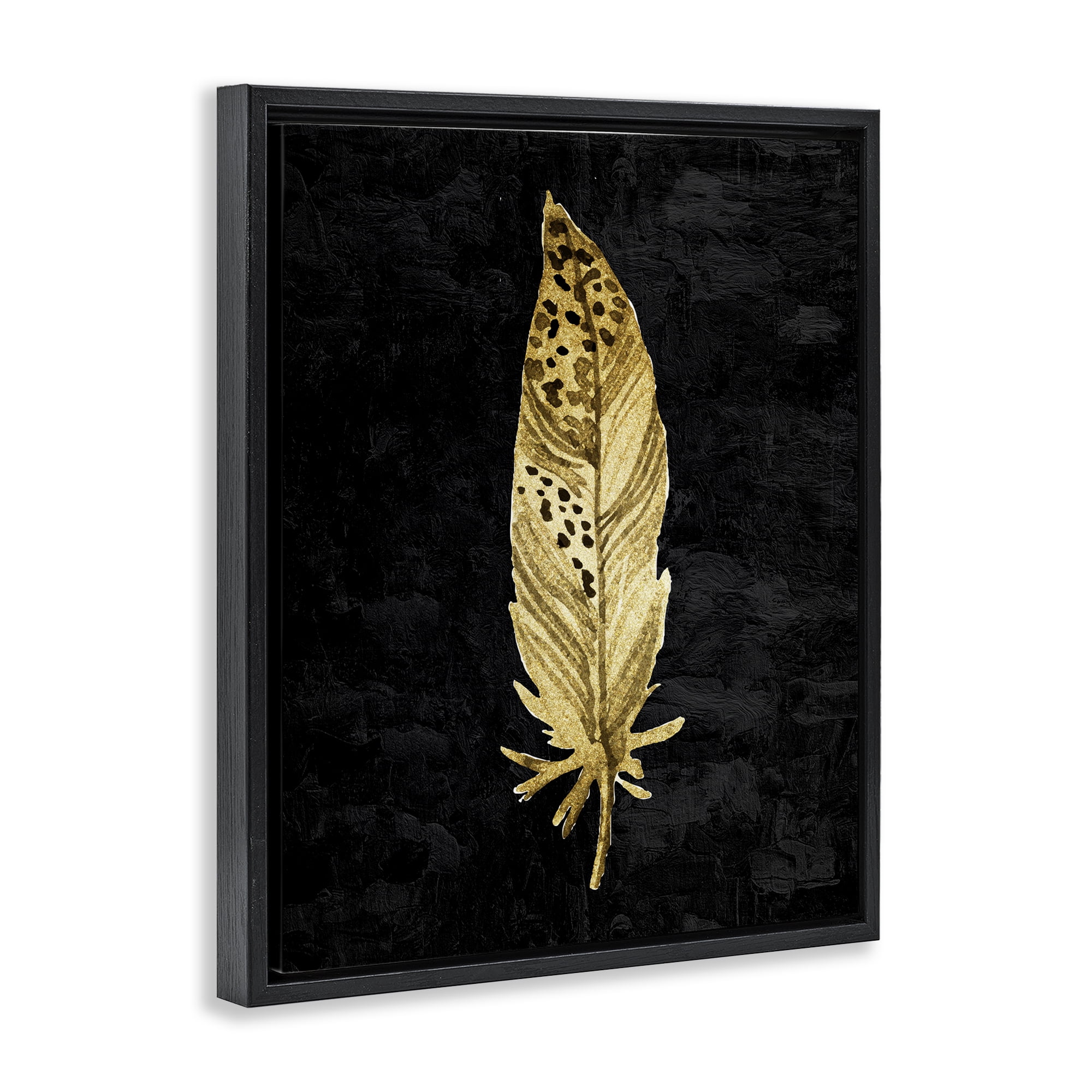 Speckled Feather on Black Black Framed Floater Canvas Wall Art, design by Kim Allen