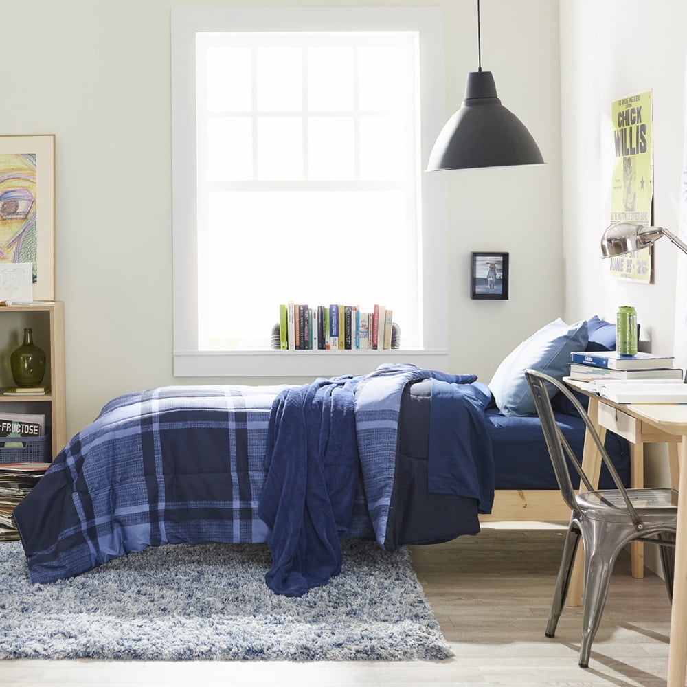 OCM 7Piece College Dorm Bedding Bundle in Wonderland Navy, Twin XL