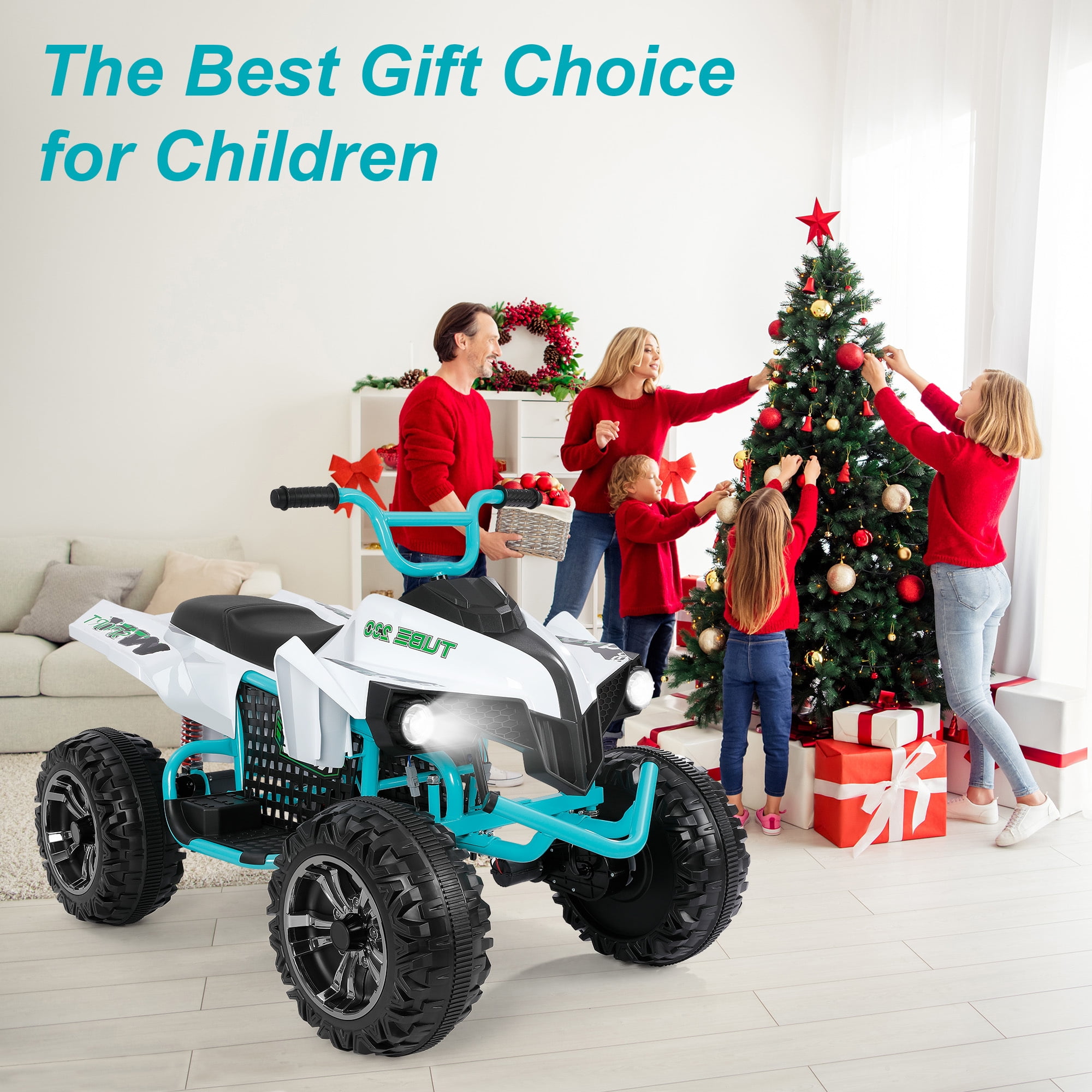 Neche 24V 2 Seater Ride on Toy, 4*200W Motors,9AH Battery Powered ,4-Wheeler Kids ATV with Bluetooth & LED lights, for Ages 3-8,White