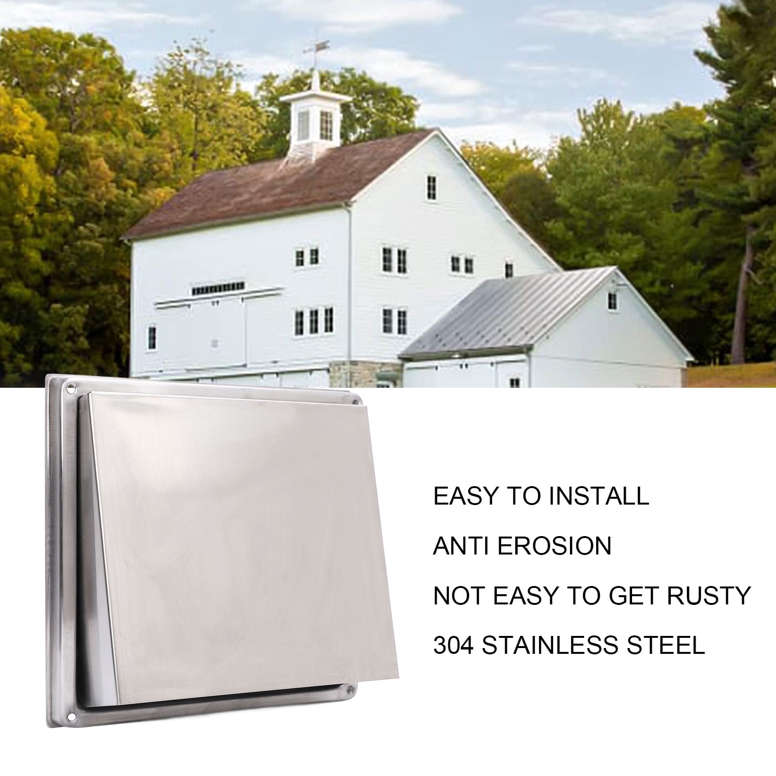 Riousery Exterior Wall Vent Cover with Flats 3.94 Inches (100mm) Square SUS304 Stainless Steel Dryer Exhaust Vent Hood for Bathroom Kitchen Air Ventilation System Grille