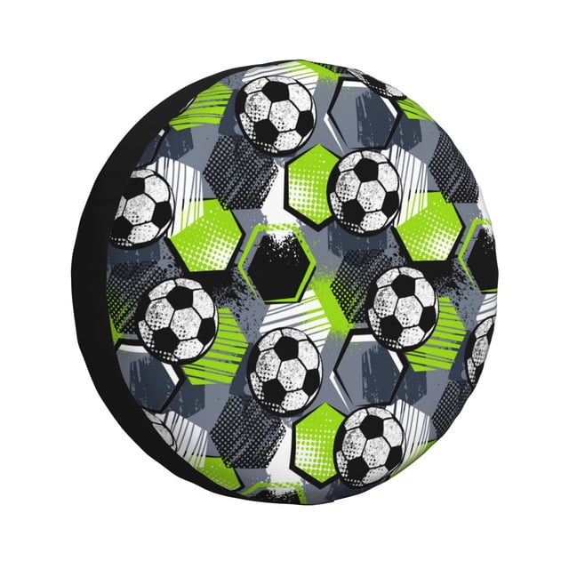 Wukai Housse de Pneu de Rechange Imprimé Football pour Remorque RV, Housse de Roue en Cuir Synthétique PVC Imperméable pour Camion, Remorque, RV, SUV, Campeur-15 Pouces