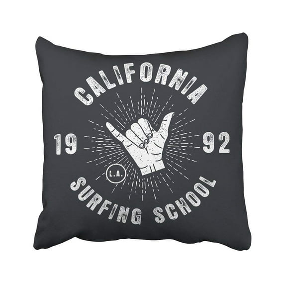 ARTJIA America Surfing School California For Apparel With Shaka Vintage Surf Hand Gesture Emblem Pillowcase Throw Pillow Cover 18x18 inches