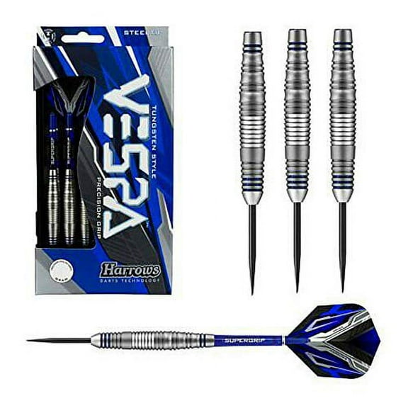 Harrows Vespa Darts, Steel Tip Brass w/Prime Flights & Supergrip Fusion Shafts, 24 Grams