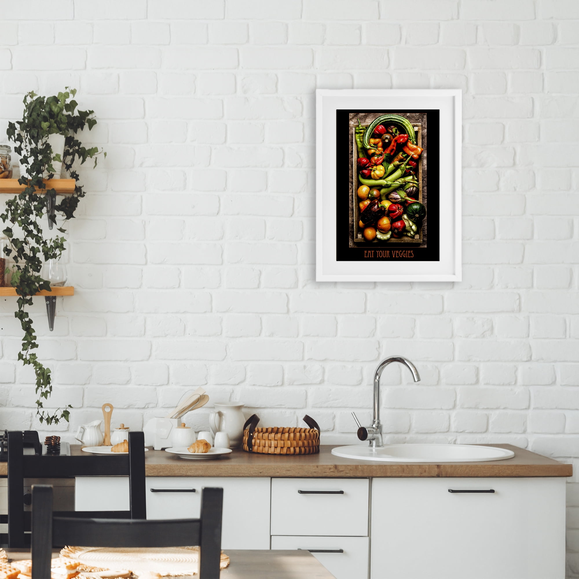 Stupell Industries Eat Your Veggies Vibrant Harvest White Framed Print Under Glass, design by Carl Kravats