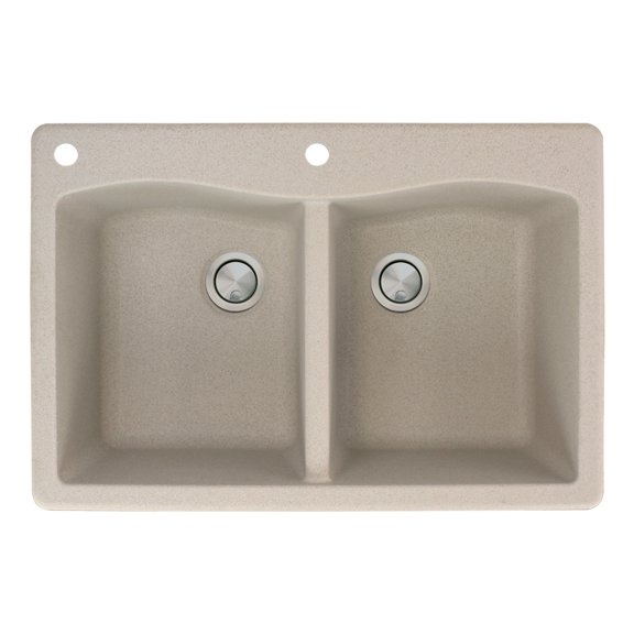 Transolid Aversa 33in x 22in silQ Granite Drop-in Double Bowl Kitchen Sink with 2 CA Faucet Holes, in Cafe Latte