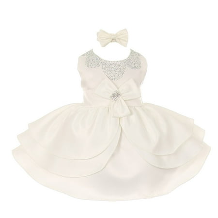 

Baby Girls Ivory Rhinestud Bow Easter Special Occasion Dress 18M