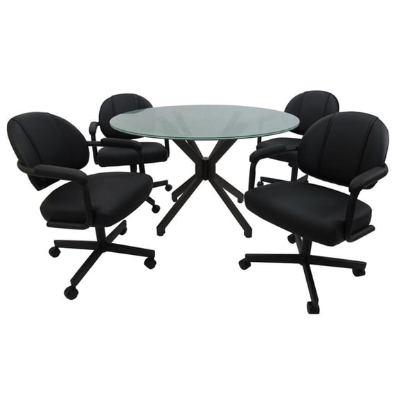 M-70 Dinette Swivel Metal Caster Chairs - Crackle Glass - Black Vinyl - Black