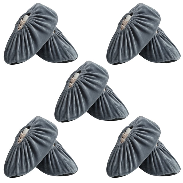 Cubrezapatos, 5 pares, reutilizables, antideslizantes, lavables, suaves, para el hogar y la oficina, color gris