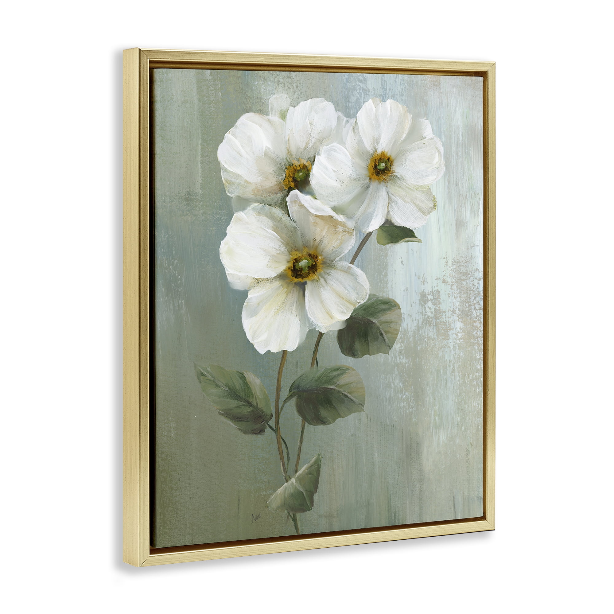 Stupell Industries Apple Blossom Sprigs Plants & Flowers Painting Gold Floater Framed Canvas Art Print Wall Art, 25 x 31