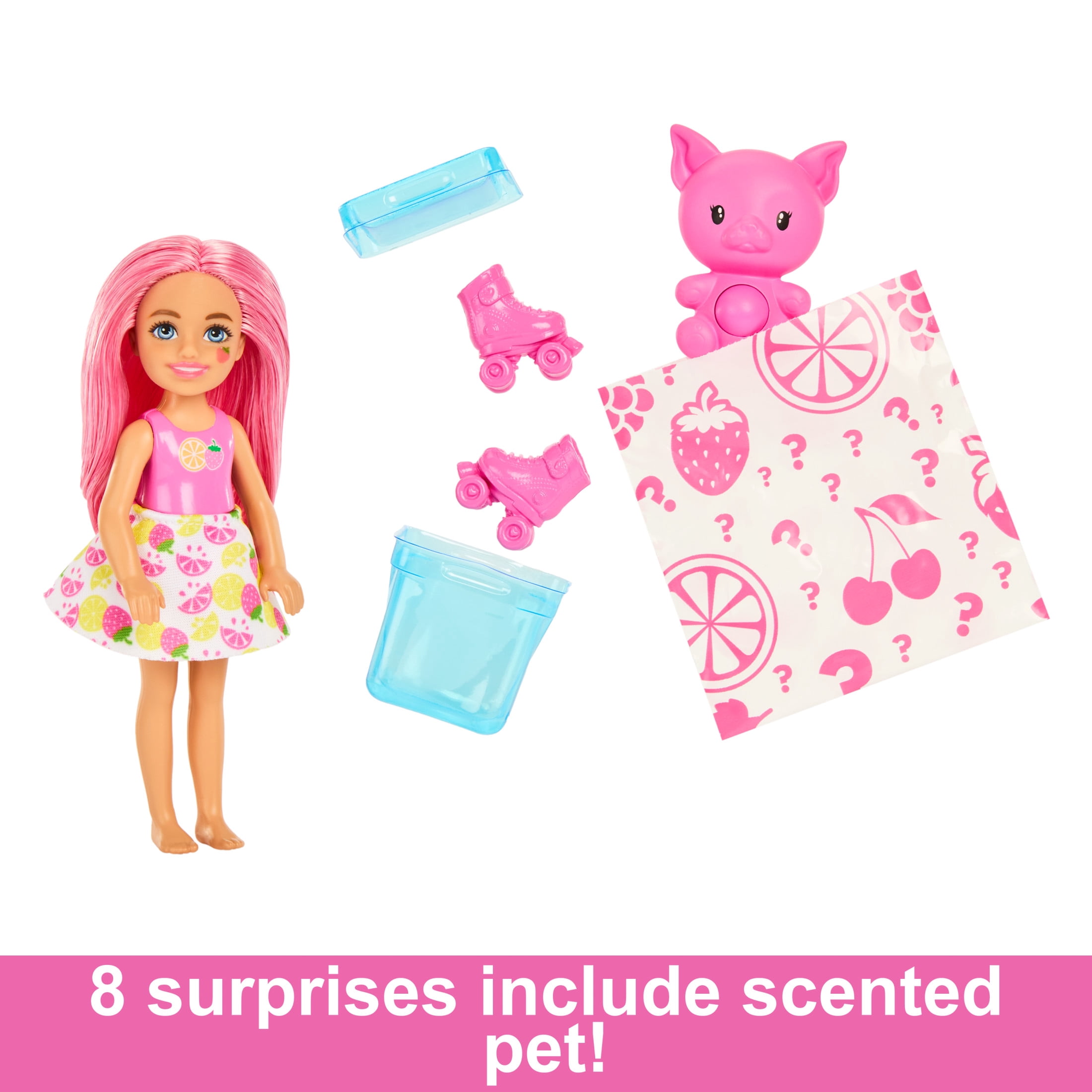 Barbie Pop Reveal Fruit Series Chelsea Doll with 5 Surprises Including Pop-It Pet, Scent & Color Change (Styles May Vary)