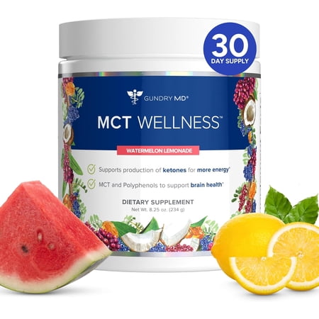 Gundry MD MCT Wellness Powder to Support Energy, Ketone Production and Brain Health, Keto Friendly, Sugar Free (30 Servings) (Watermelon Lemonade)