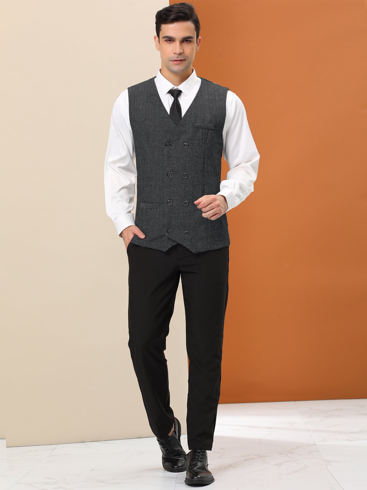 Unique Bargains Men's Dress Vest Double Breasted Slim Fit Prom Sleeveless Waistcoat S Black
