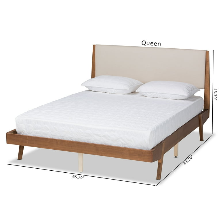 Baxton Studio Sennae Mid Century Modern Beige Fabric Upholstered and Walnut Brown Finished Wood King Size Platform Bed