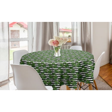 

Philodendron Round Tablecloth Irregular Arrangement of Tropical Leaves on Horizontal Stripes Circle Table Cloth Cover for Dining Room Kitchen Decor 60 Olive Green Grey by Ambesonne