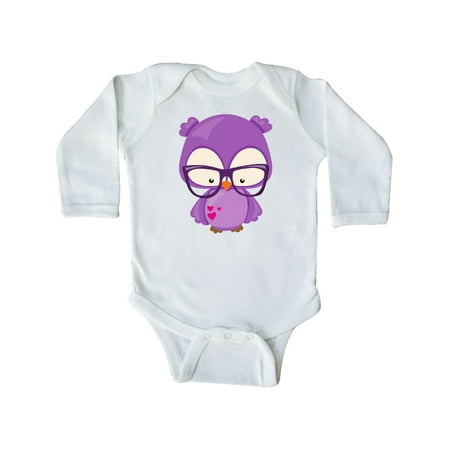 

Inktastic Valentine s Day Owl Purple Owl Glasses Hearts Gift Baby Boy or Baby Girl Long Sleeve Bodysuit