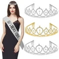 thumbnail image 4 of TIANBEN Sparkling Silver Birthday Girl Sash Tiara Crown Set for Women, 4 of 8