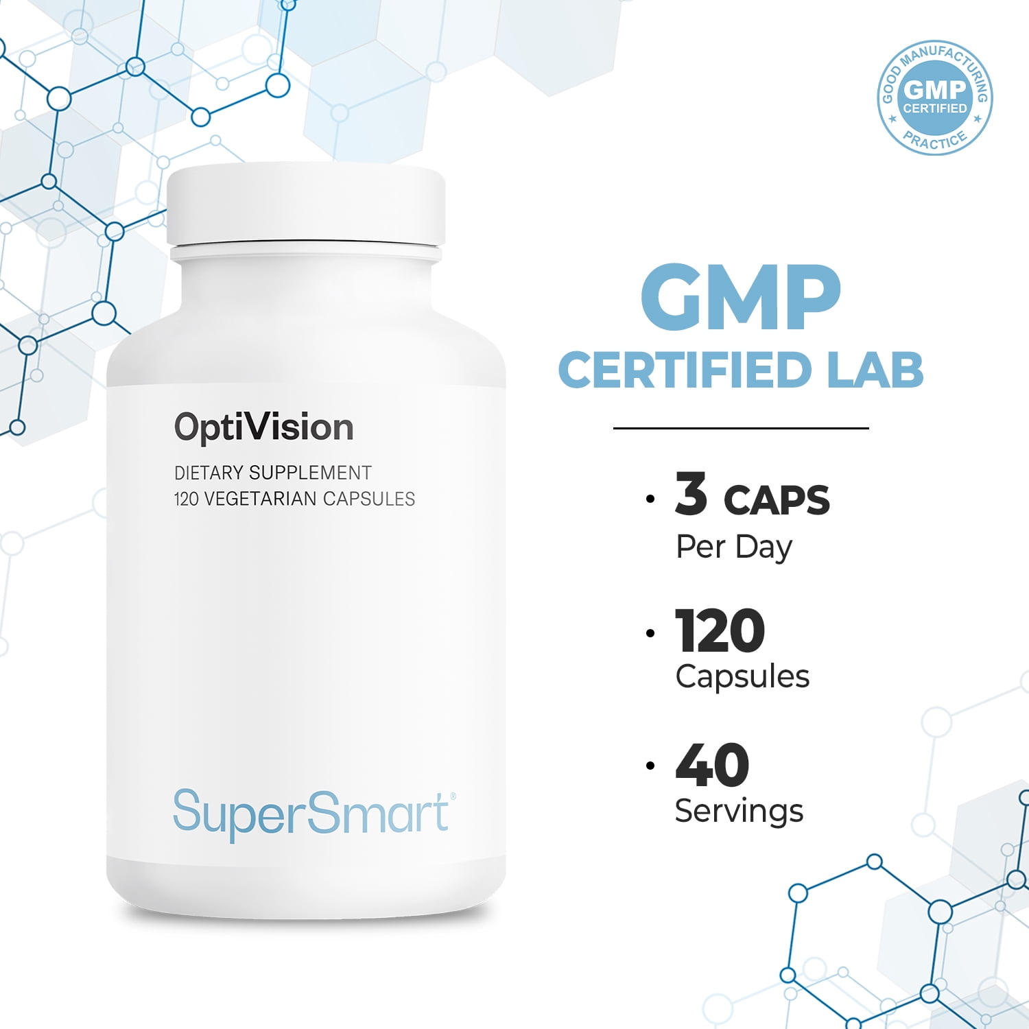 SuperSmart OptiVision (Advanced Formula) - with Bilberry Extract, Black Currant, Lutein, Zeaxanthin, Astaxanthin - Eyes Supplement | Non-GMO & Gluten Free - 120 Vegetarian Capsules