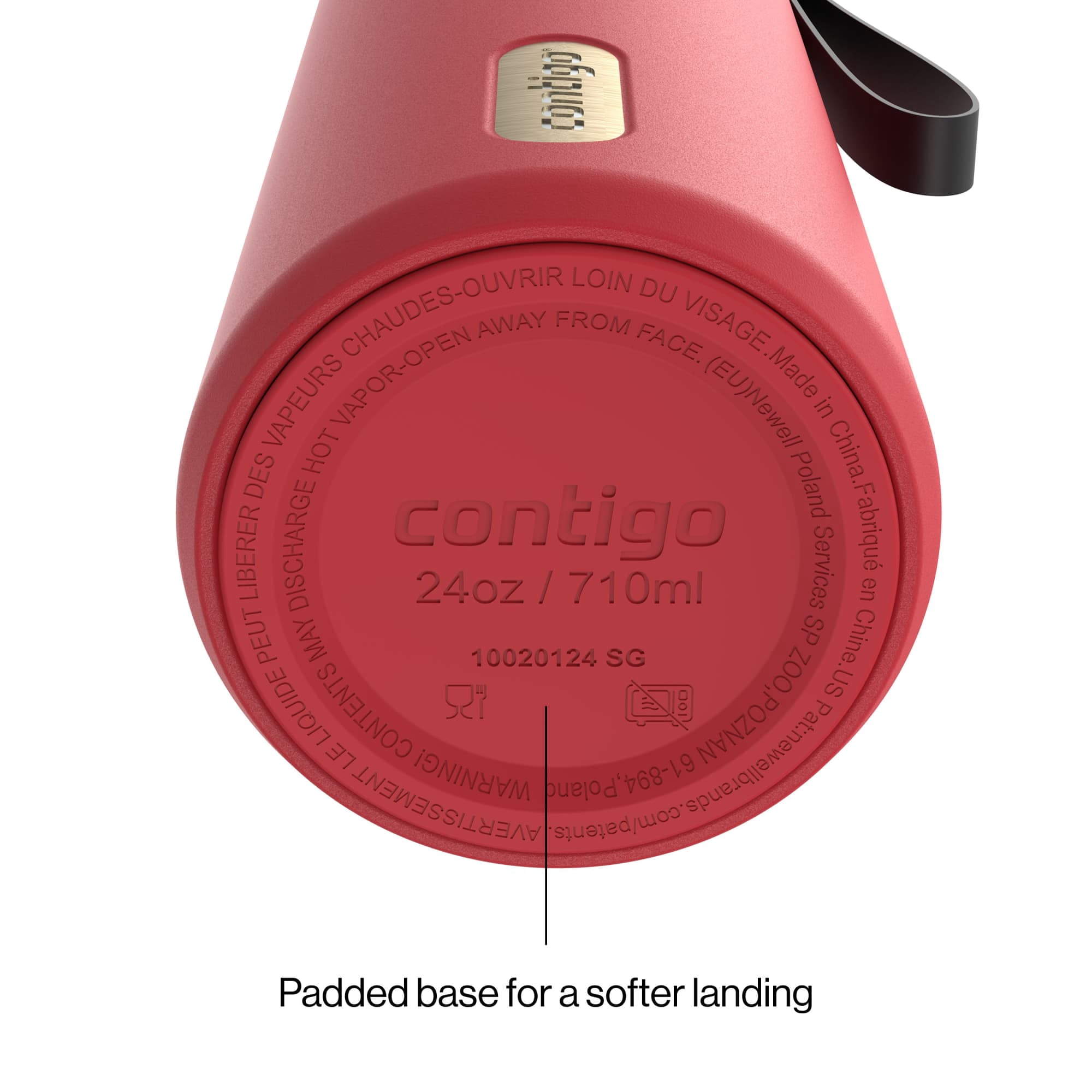 Contigo 24 oz SnapSeal Leak-Proof Stainless Steel Water Bottle – Keeps Drinks Hot & Cold, Reusable Straw, Spill-Proof for Bags, Carry Strap, Red/Champagne