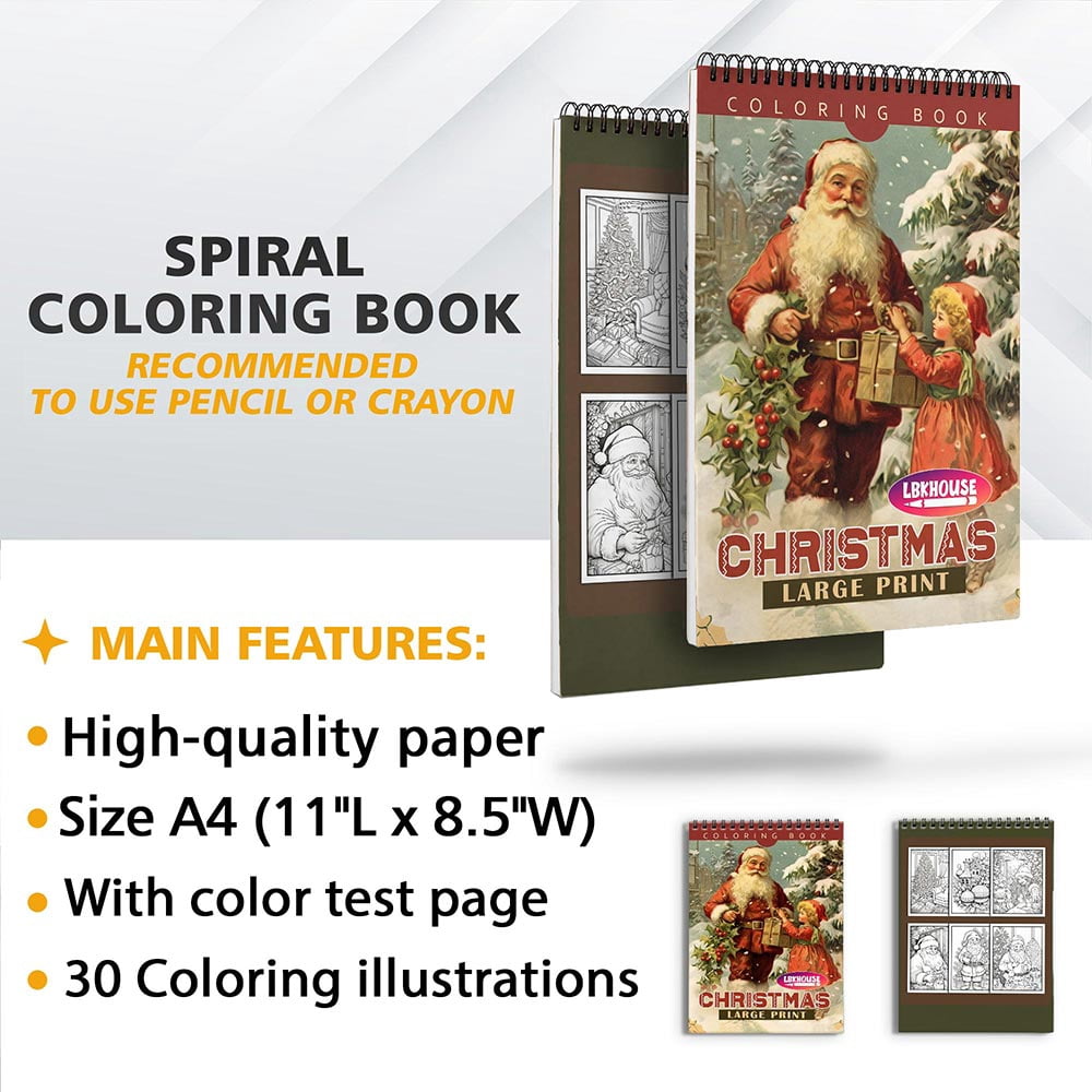 LBKHOUSE Large Print Christmas Coloring Book Spiral Bound for Adults, Premium Cover