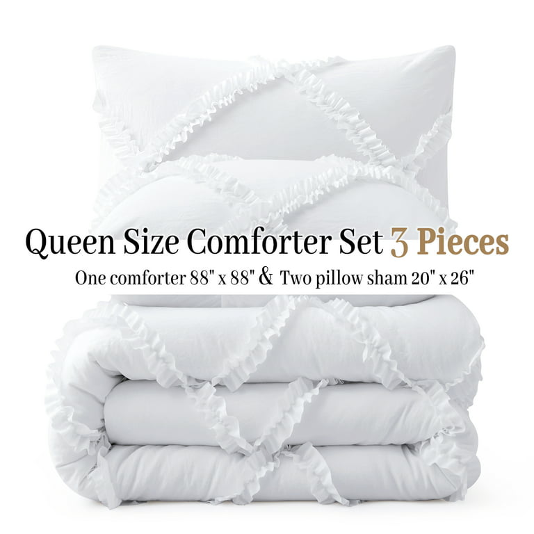 Comforter Set Queen Size Bedding – 3 Piece Farmhouse Bedding Set cover  Ruffle & Lightweight Comforter and Pillow Case Vintage Bedding for Bedroom  as