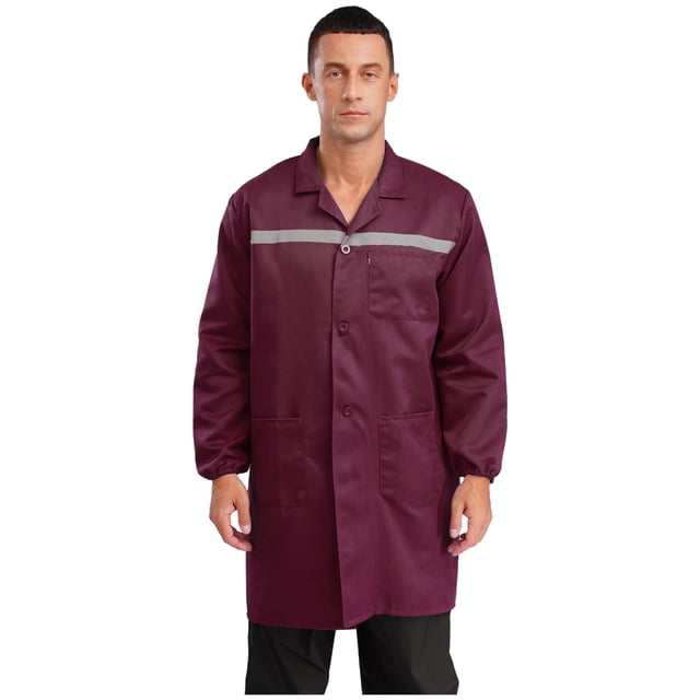 Yeahdor Unisex Reflective Strips Lab Coats Workshop Uniform Wear Resistant Work Coat Garage Workwear Burgundy M/小号