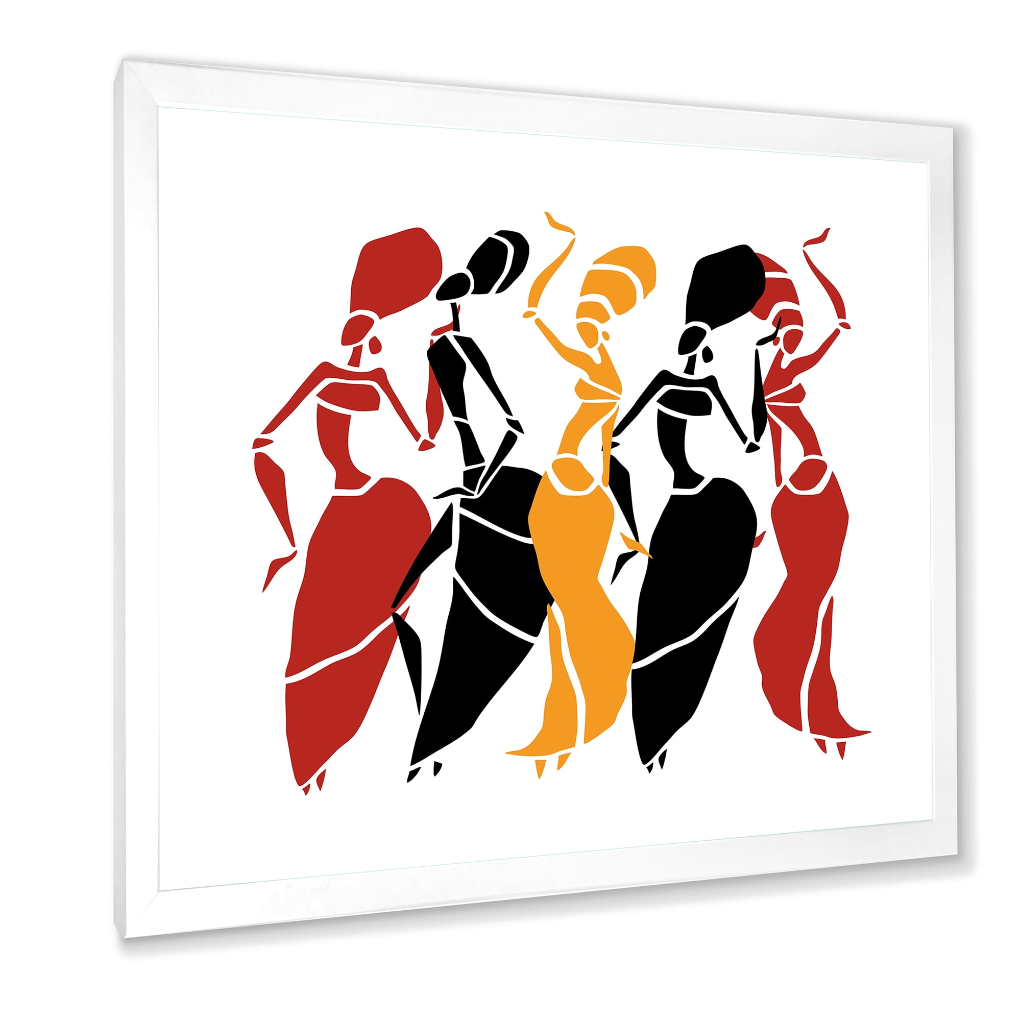 Designart 'Beautiful Red Black and Yellow Dancers Afro American Silhouettes' Modern Framed Art Print