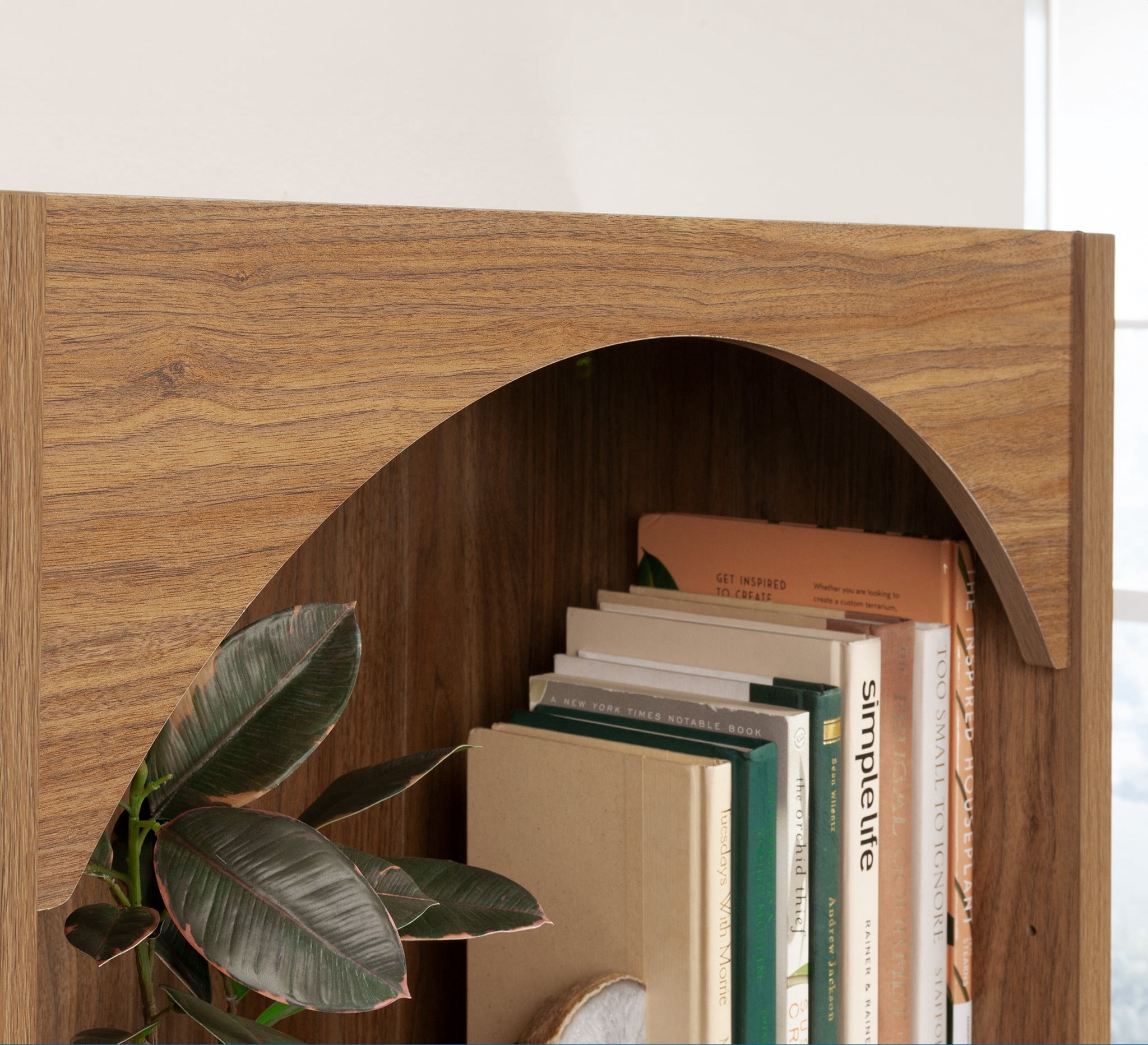Mainstays Westley 5 Shelf Arch Bookcase, Warm Walnut Finish