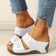 thumbnail image 2 of Dakaela Women's Platform Wedge Sandals Peep Toe High Heel Summer Slides Casual Slip on Shoes White 6.5, 2 of 7