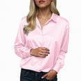 thumbnail image 5 of Towmus Satin Blouses for Women Button Down Shirts Silk Clothes Roll Up Long Sleeve Business Casual Tunic Tops, 5 of 5