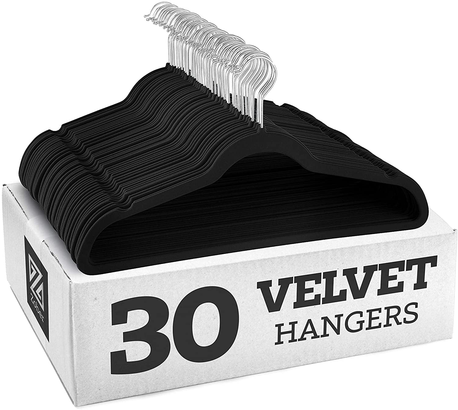 Heavy Duty Slim Velvet Hangers Hanger Central 50 360-Rotating Chrome Swivel Hook Space Saving Ridged Non-Slip Black