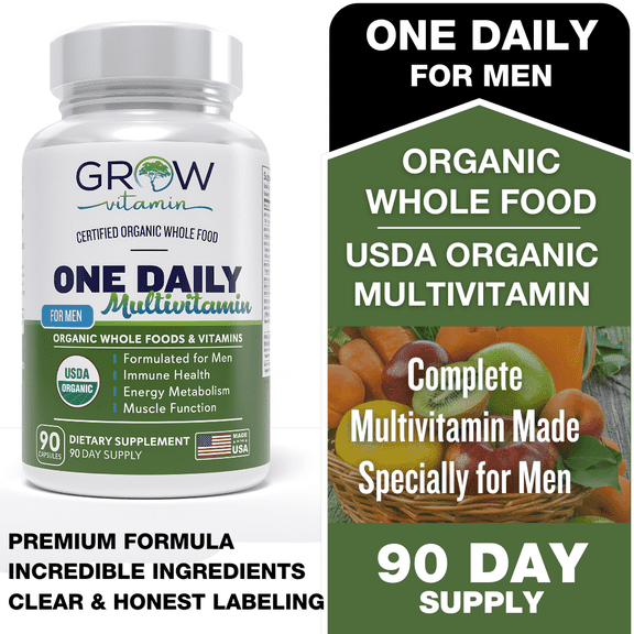 Grow Vitamin One Daily Multivitamin for Men with Antioxidant Bioactive Nutrition, Non-GMO, 90 Capsules
