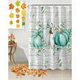 thumbnail image 3 of Fall Shower Curtain Teal Green Pumpkin Shower Curtains for Bathroom Eucalyptus Leaves White Wood Grain Bath Curtains Sets with Hooks for Autumn Thanksgiving Seasonal Decor Standard 72" X 72", 3 of 6