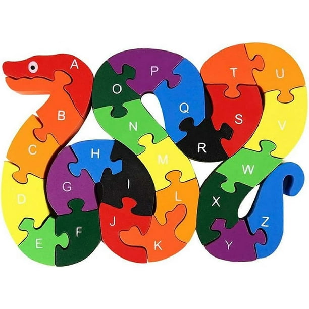 lovestown Alphabet Jigsaw Puzzle Building Blocks Animal Wooden Puzzle , Wooden Snake Letters Numbers Block Toys for Childrens Toys - Snake