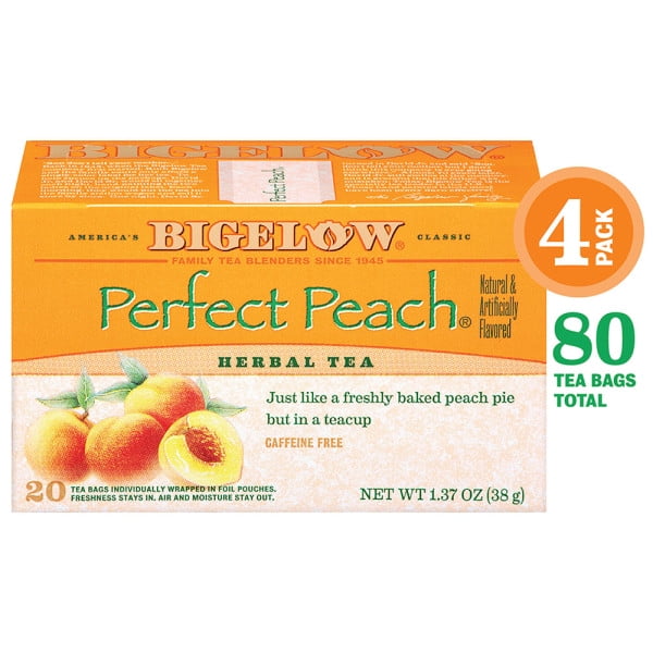 Bigelow Herbal Tea, Perfect Peach, Tea Bags, 20 Count, 4 Pack